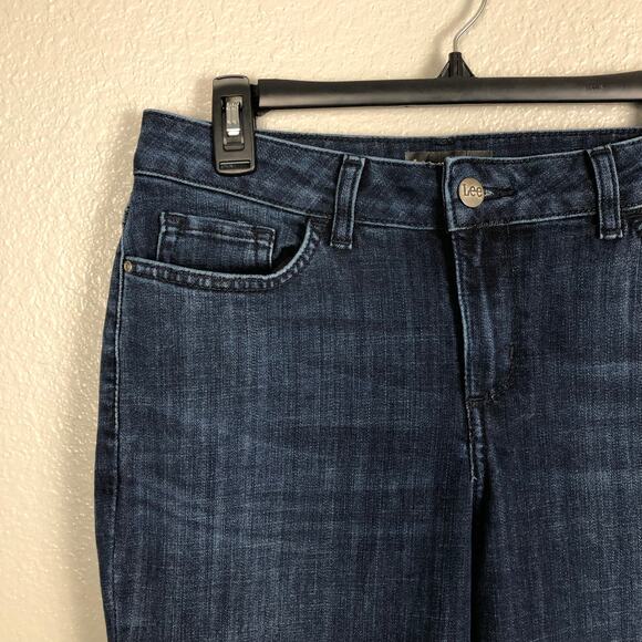 Vintage Lee Straight Leg Mid-Rise Dark Wash Blue Jeans Denim Size 8 Long Pockets - Picture 2 of 7
